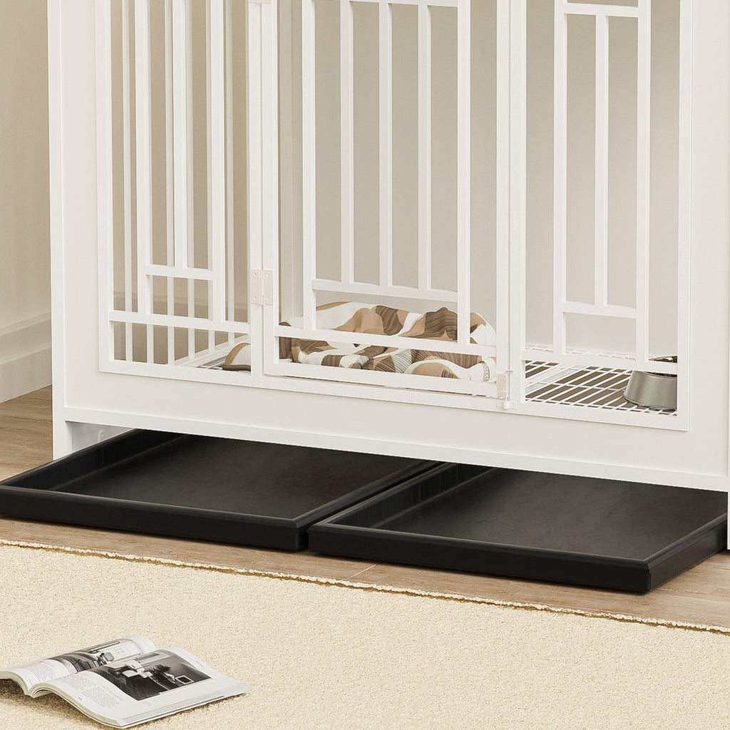 43.3 Inch Wooden Dog Crate Furniture with Divider and Storage, White