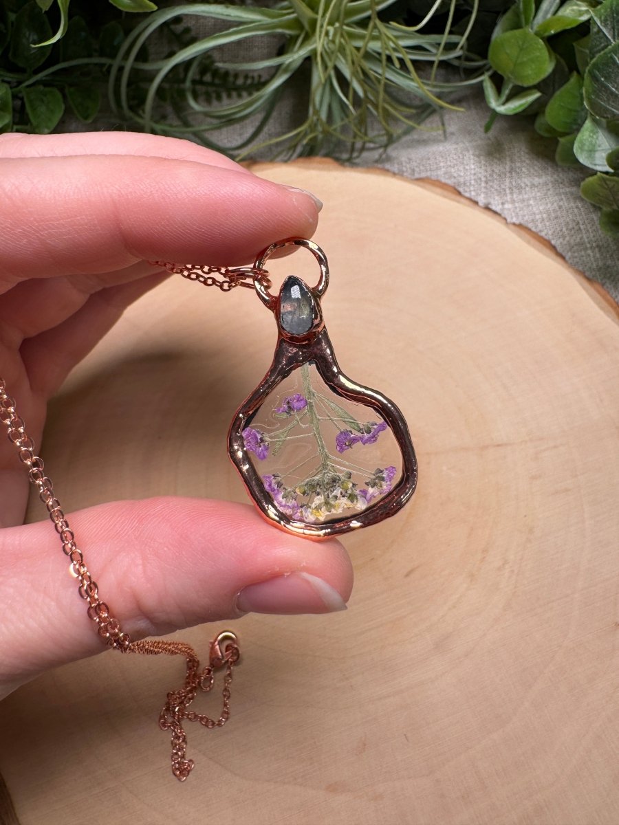 Dried Flower and Moonstone Necklace