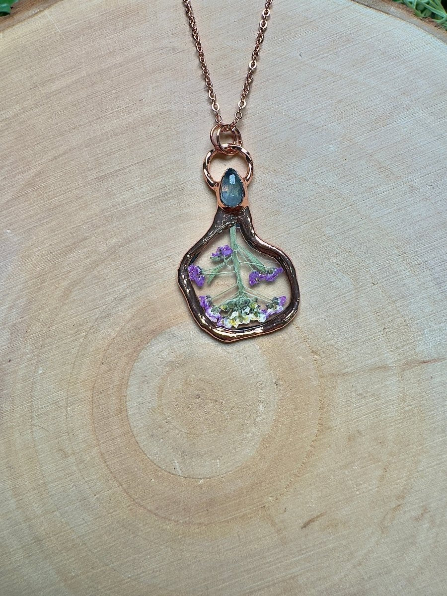 Dried Flower and Moonstone Necklace