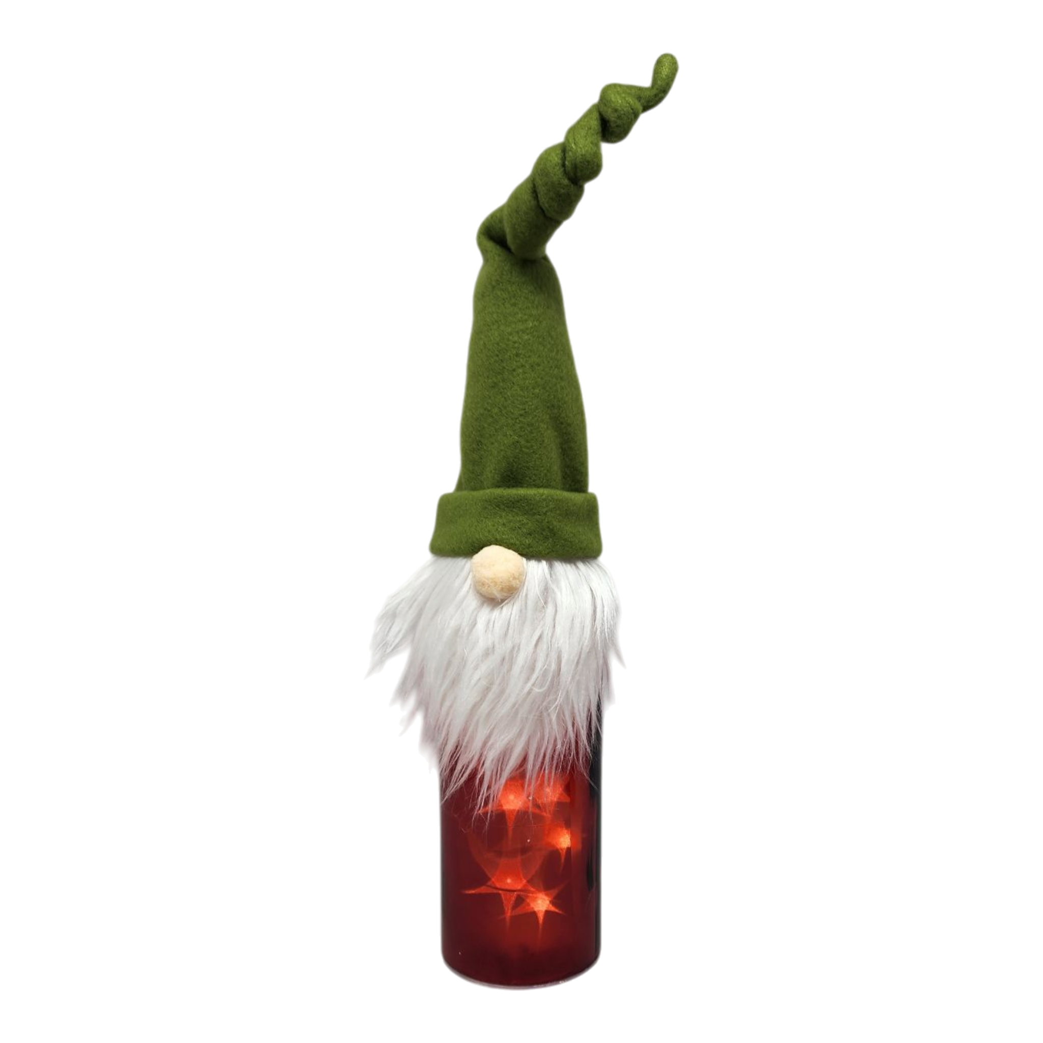 Lighted Bottle with Fabric Gnome -