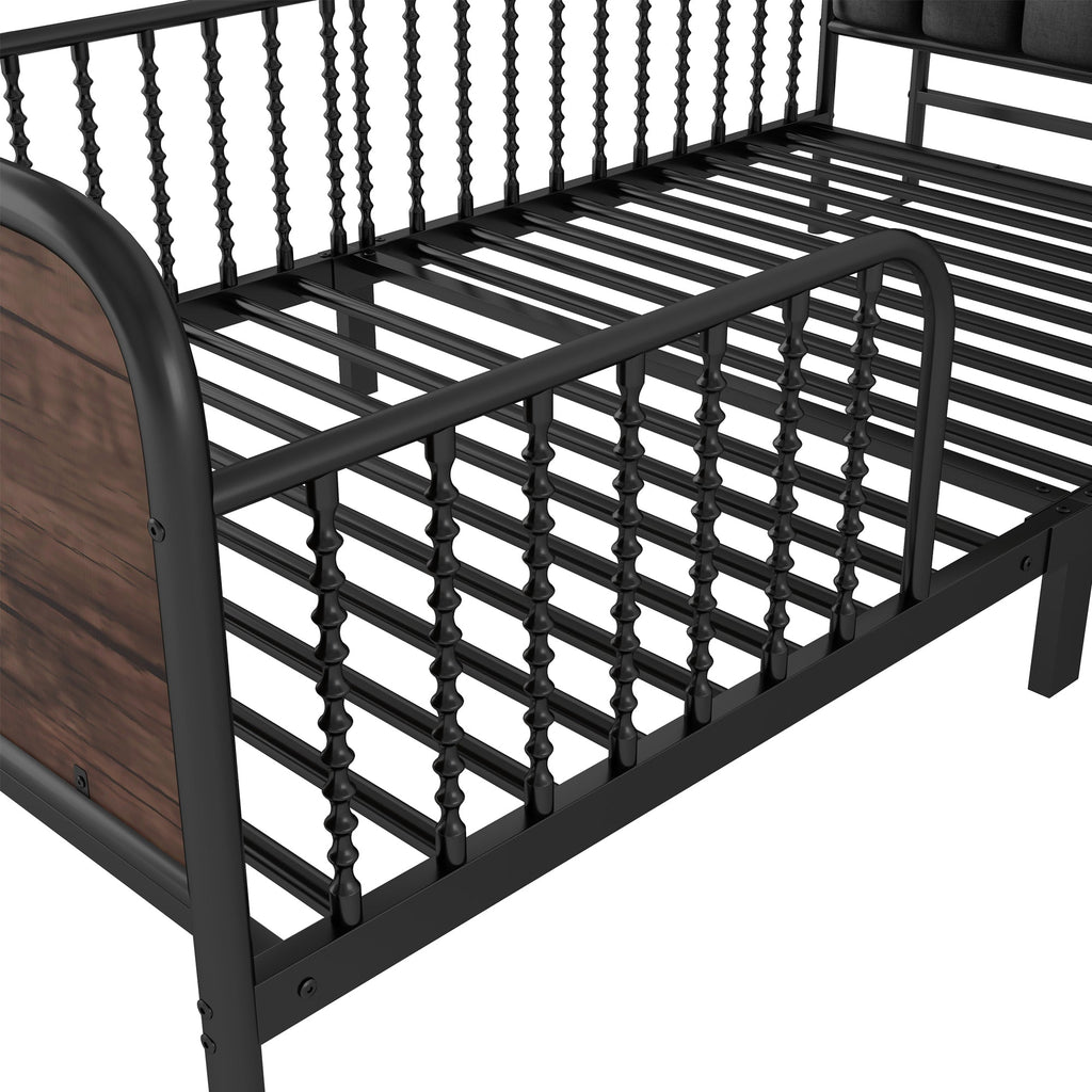 Twin Size Metal Platform Bed Frame with Light, Kids Twin Metal Bed with Upholstered and Storage Headboard, Black (Expect Arrival Date 2025/10/5)