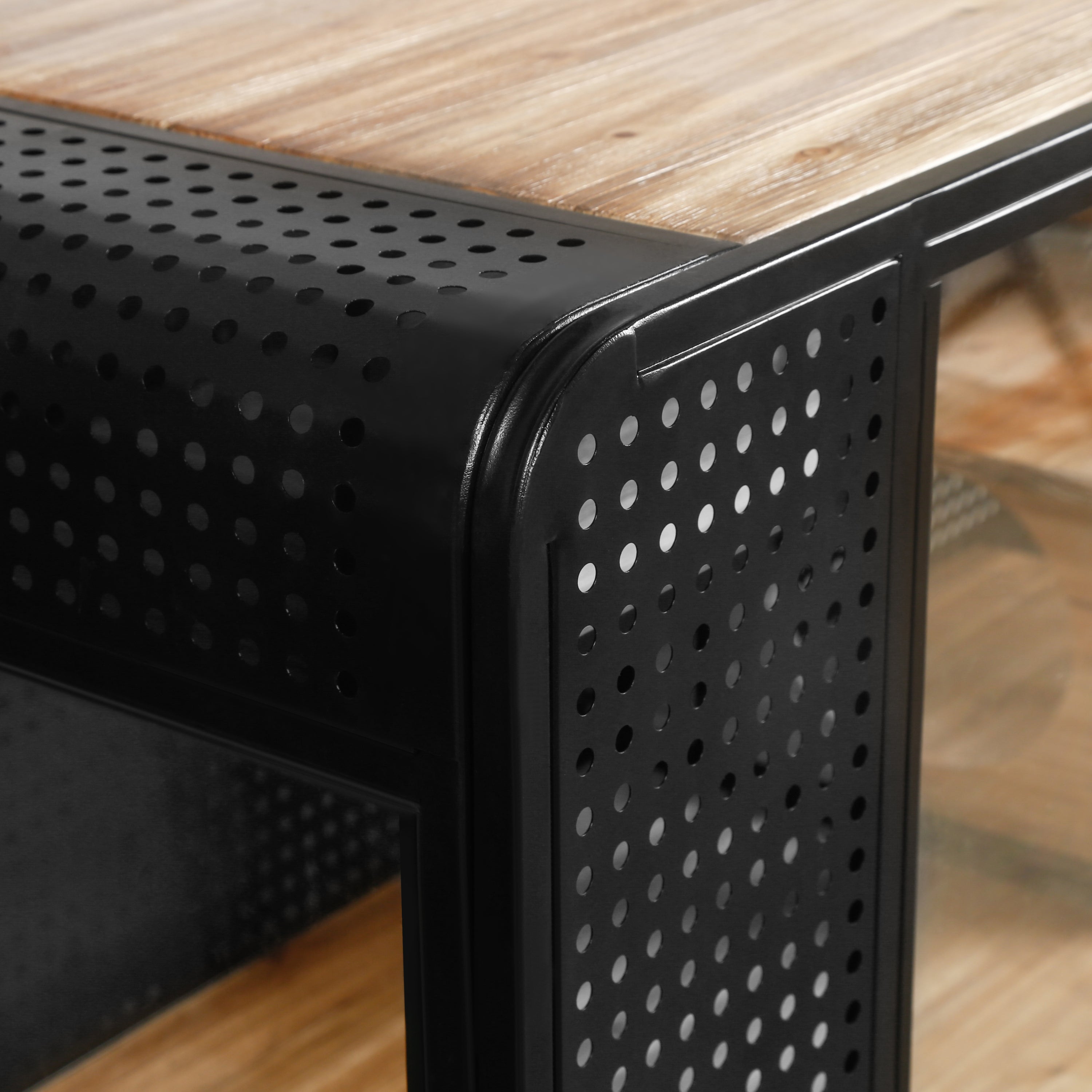 Modern Spacious Cat House with Tempered Glass and Iron Frame for Living Room, Black + Brown