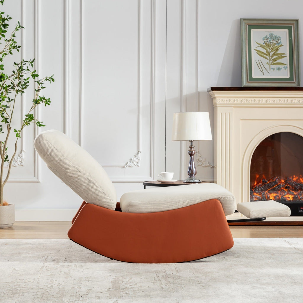Modern Orange Upholstered Rocking Chair Recliner with Footrest and Adjustable Backrest