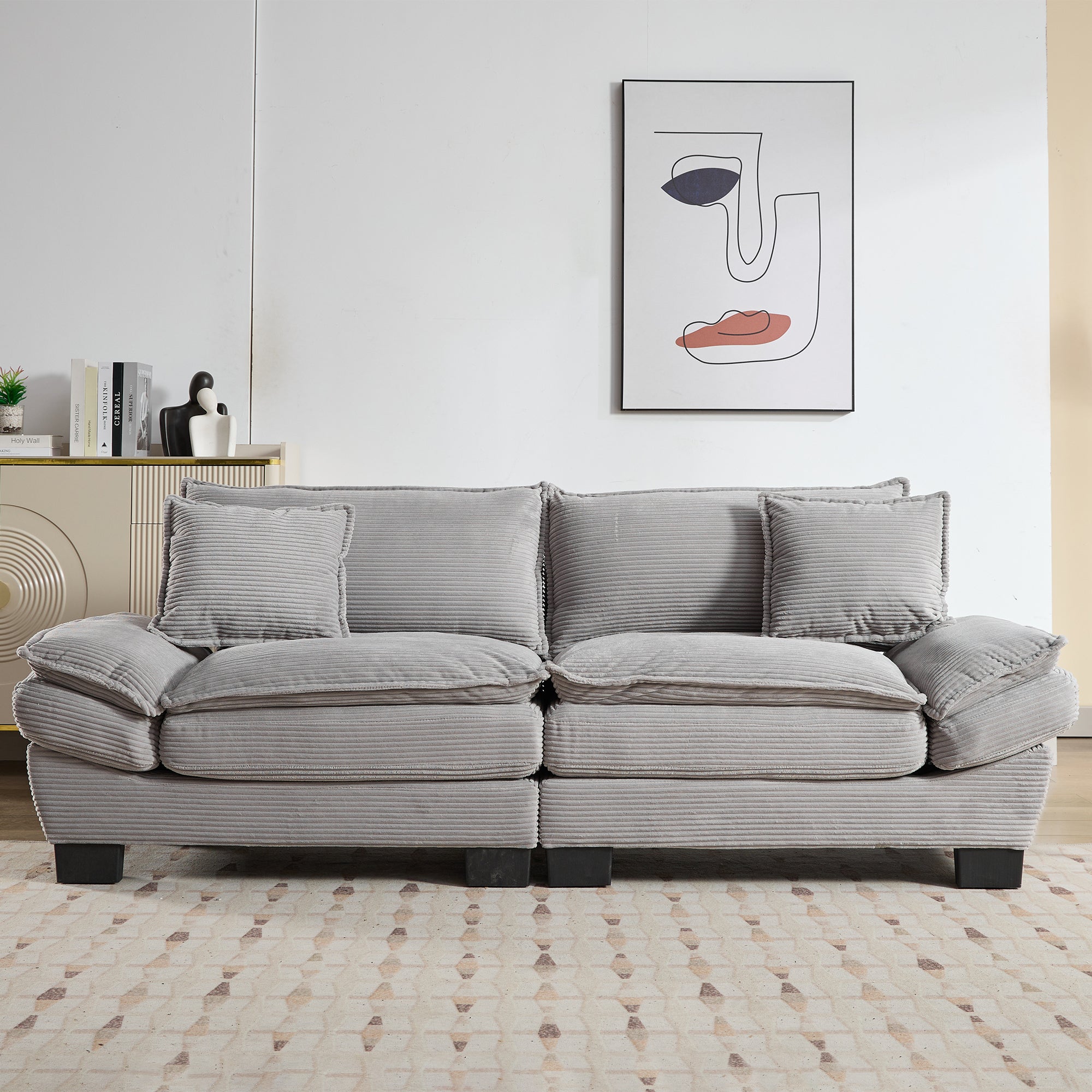 Corduroy Sofa Sleeper Couch Loveseat Sofa with Pillows Comfy Upholstered Deep Seat Sofa for Bedroom,Living Room,Apartment,Office,Dorm-Light Grey Corduroy
