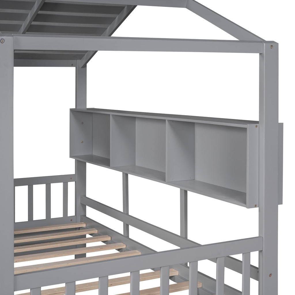 Wooden Twin Size House Bed with 2 Drawers,Kids Bed with Storage Shelf, Gray(Old SKU: HL000051AAE)