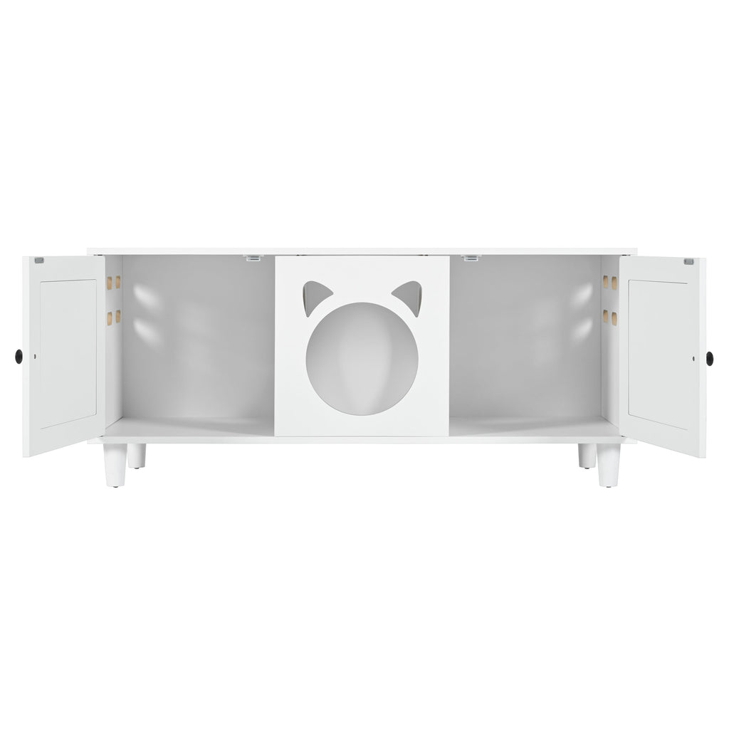 Furniture Style Cat Cabinet Cream White Cat Litter Box with Sisal Scratching Door MDF