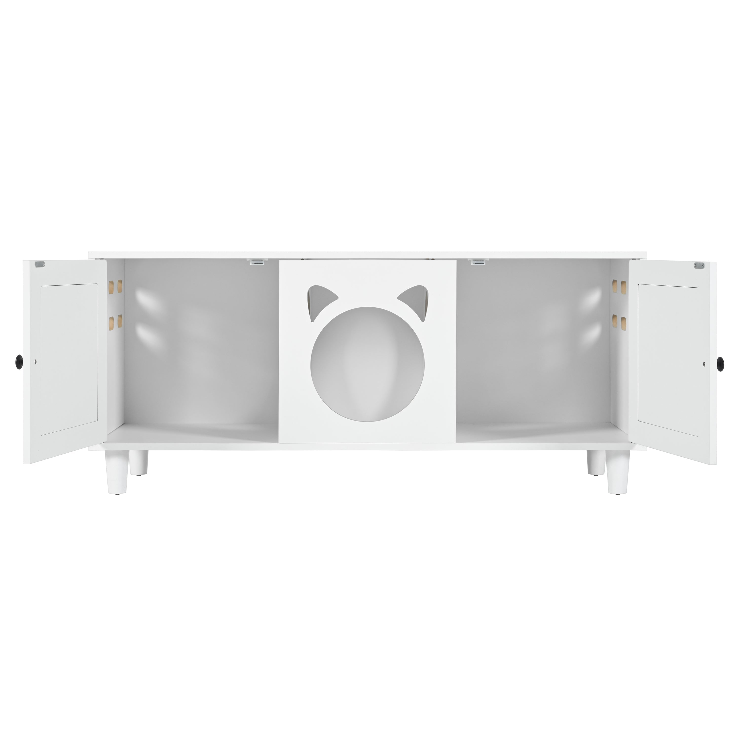 Furniture Style Cat Cabinet Cream White Cat Litter Box with Sisal Scratching Door MDF