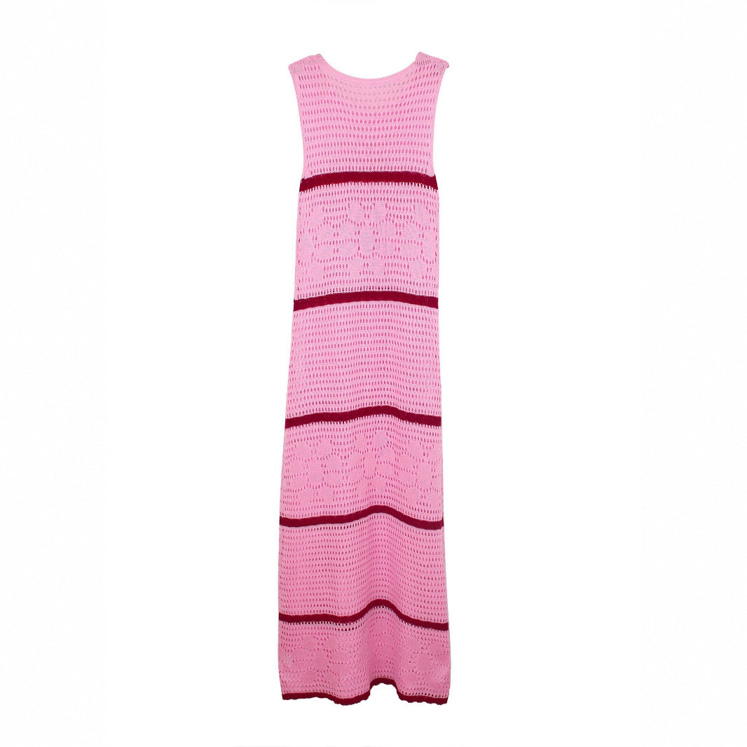 Knitted Sweater Contrast Color Vest Hollow Dress