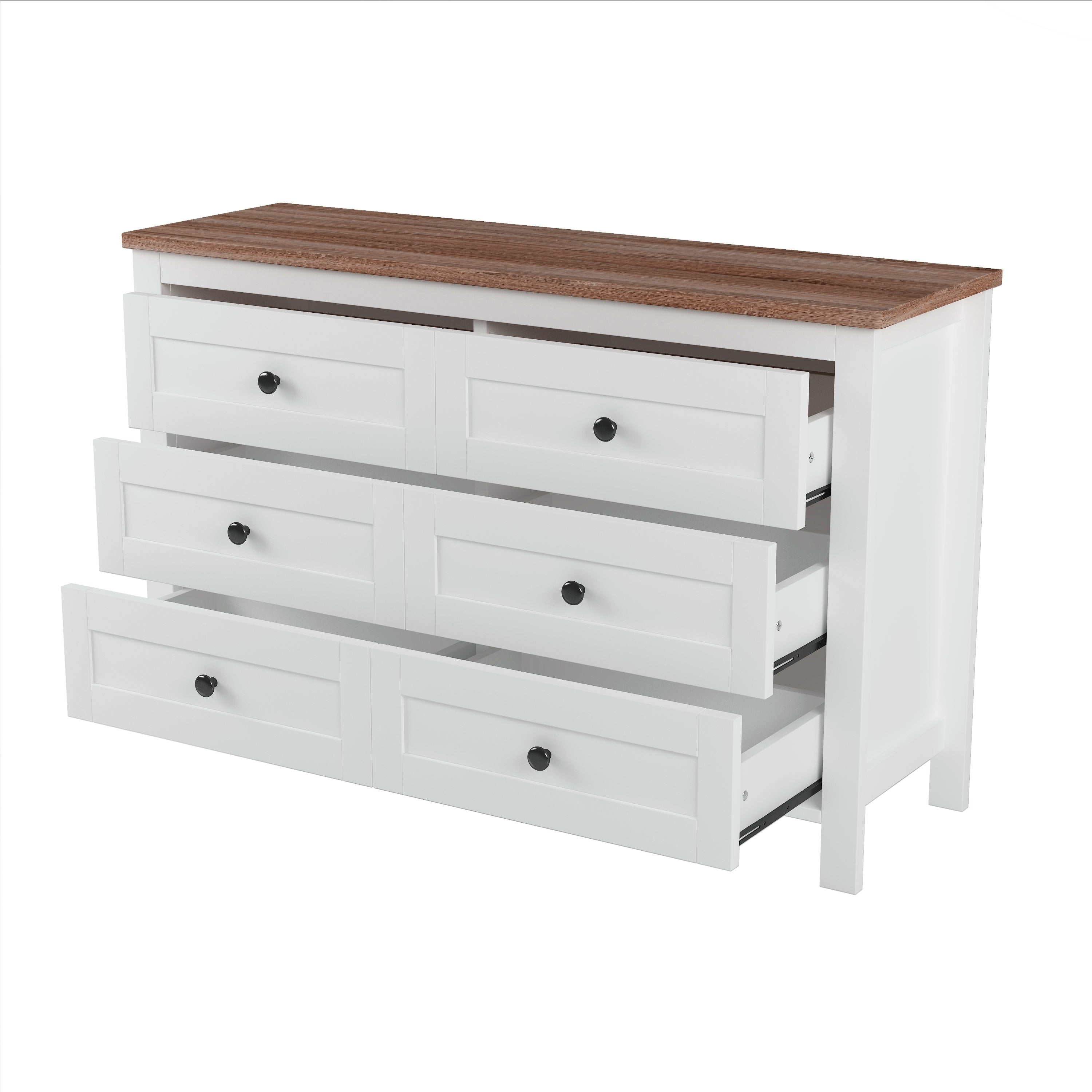 3-Pieces Bedroom Sets Full Size Farmhouse Platform Bed with Double Sliding Door Storage Headboard and Charging Station, Storage Nightstand and Dresser, White+Brown(Old SKU HL000091AAK)