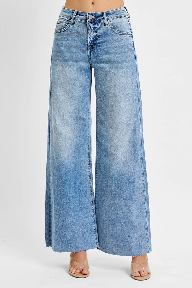 RISEN Full Size Tummy Control High Rise Ankle Palazzo Jeans Plus Size