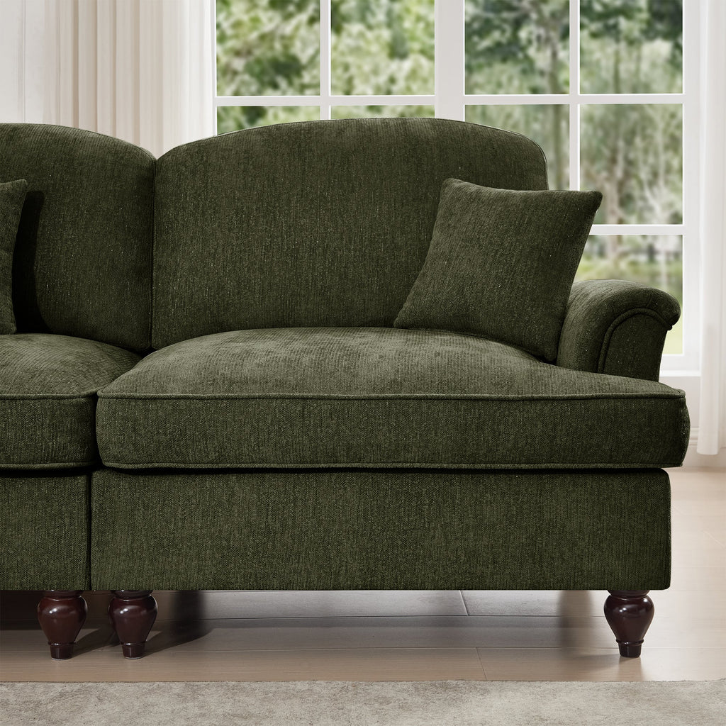 Classic 2 Piece Modular Couch Living Room Sofa Set with Flared Arms and Removable Ruffles Pleats Skirts and Spindle Legs, 3 Seater Sofa + 2-Seat Loveseat Sofa Sets for Living Room,Green