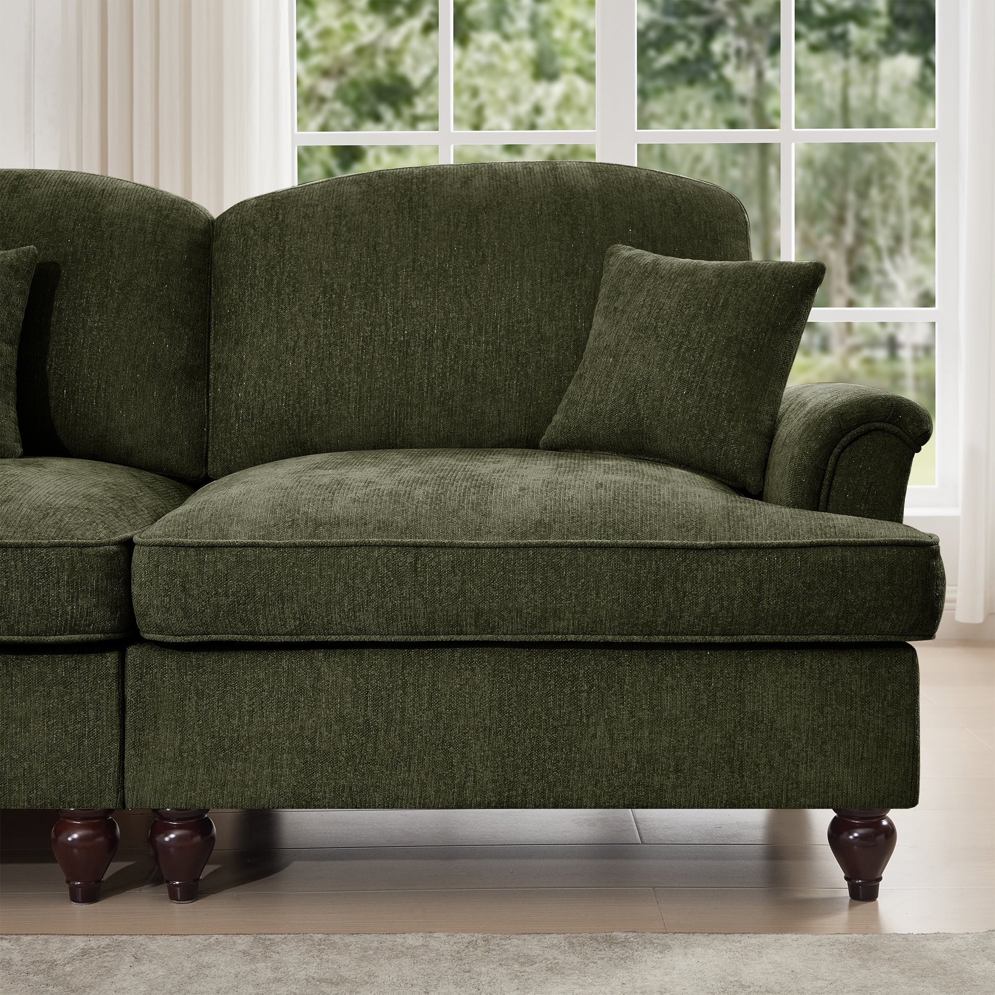 Classic 2 Piece Modular Couch Living Room Sofa Set with Flared Arms and Removable Ruffles Pleats Skirts and Spindle Legs, 3 Seater Sofa + 2-Seat Loveseat Sofa Sets for Living Room,Green