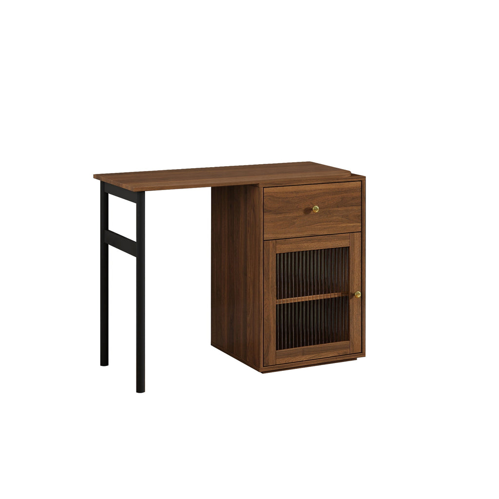 Computer Desk with glass door for Home Office or Study desk,  Bookshelf & Hutch, Computer Desk with 90 Degree Rotating Desktop,Large Working Space