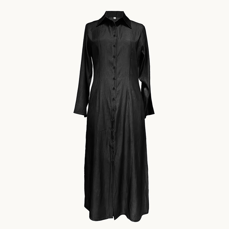 Casual Button Down Denim Maxi Dress Long Sleeve Long Jean Dresses With Pockets