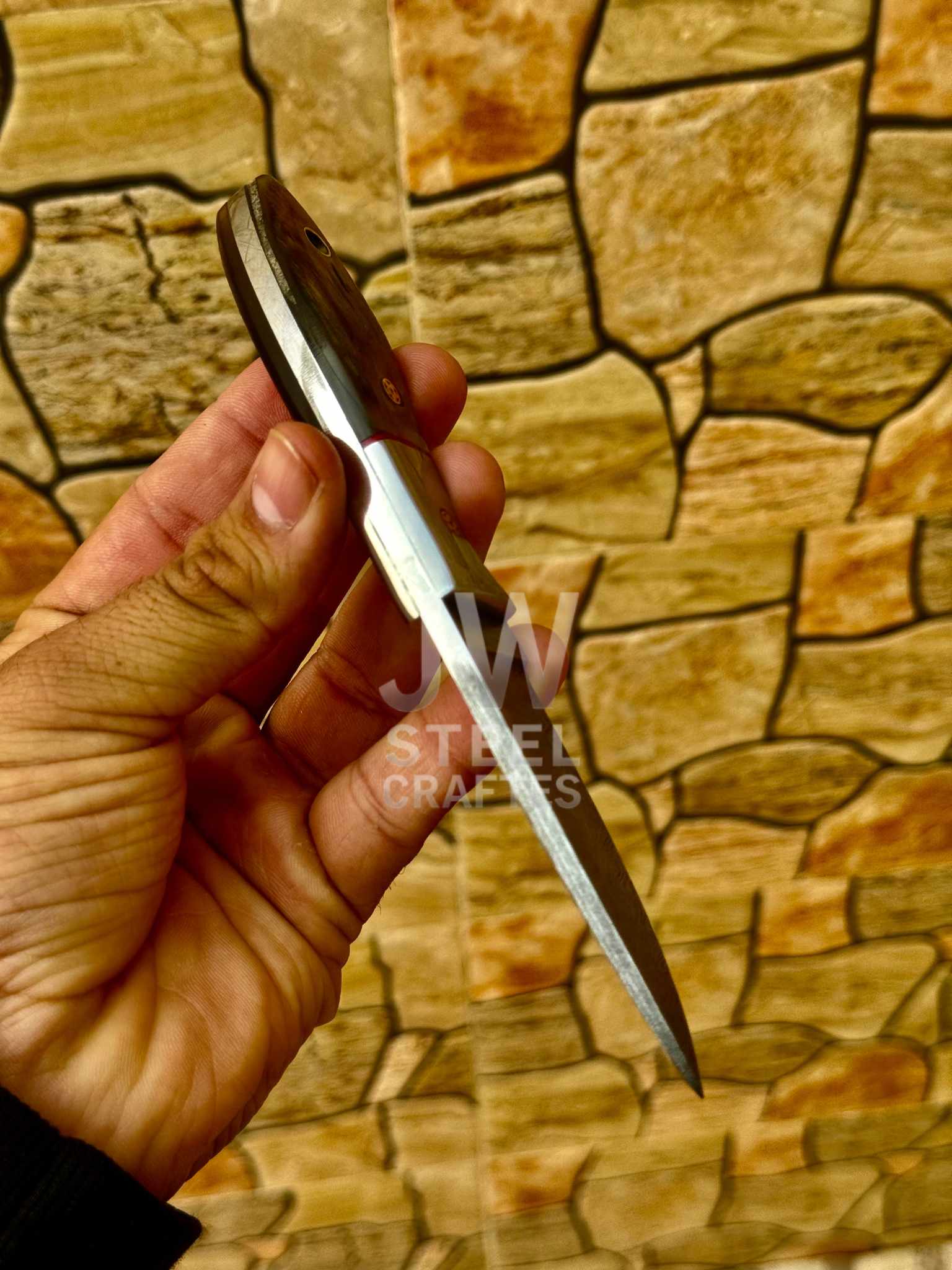 EDC Skinner Knife Damascus Steel, 6.5” Fixed Blade