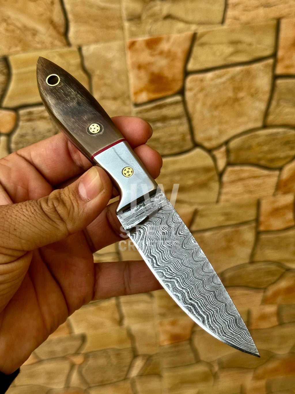 EDC Skinner Knife Damascus Steel, 6.5” Fixed Blade