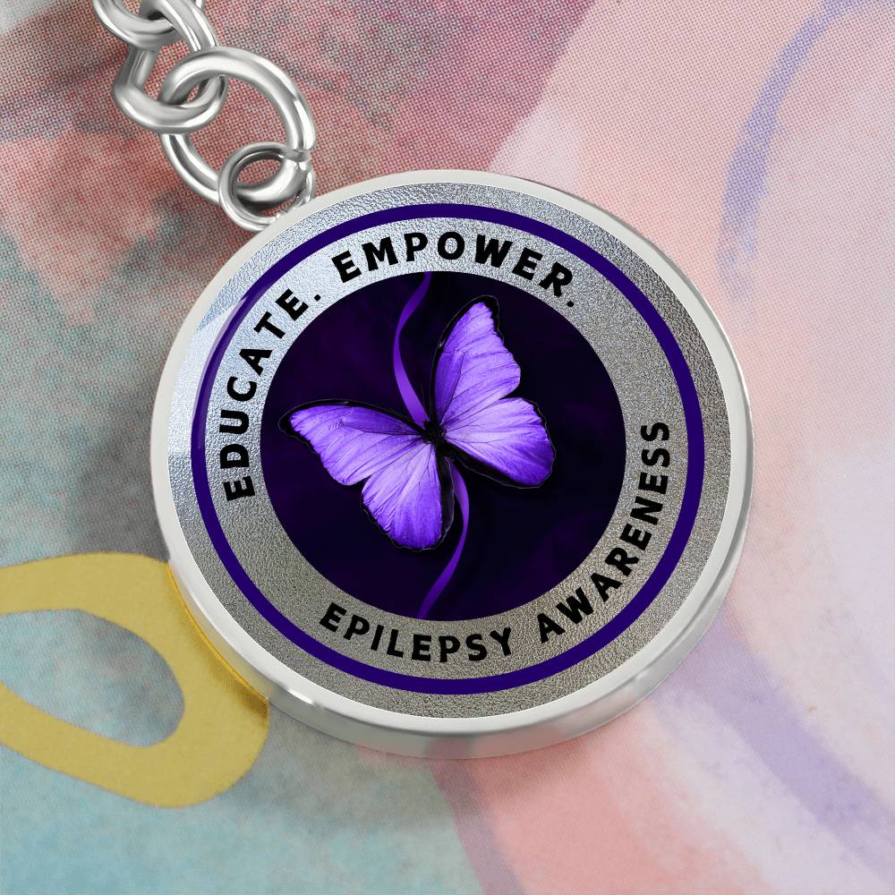 Educate, Empower: Epilepsy Awareness Keychain in Silver