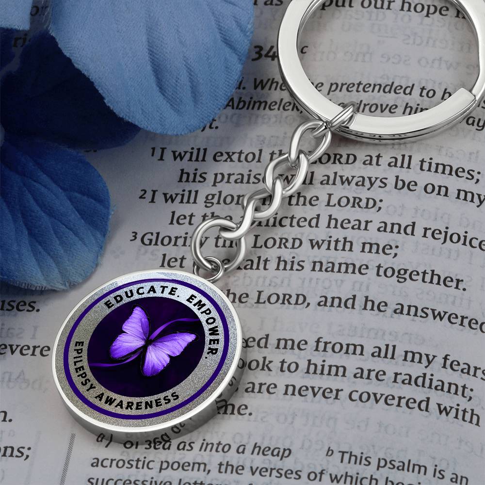 Educate, Empower: Epilepsy Awareness Keychain in Silver