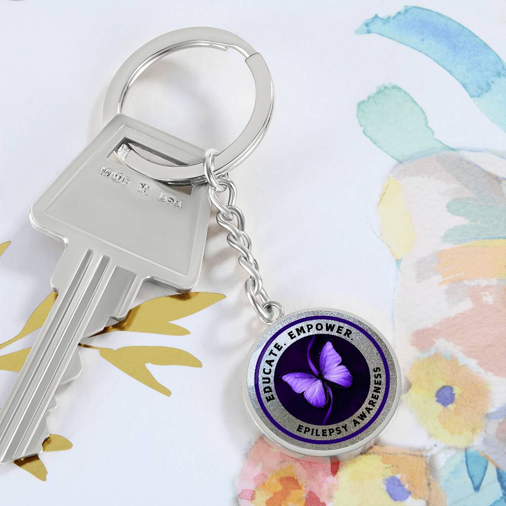 Educate, Empower: Epilepsy Awareness Keychain in Silver