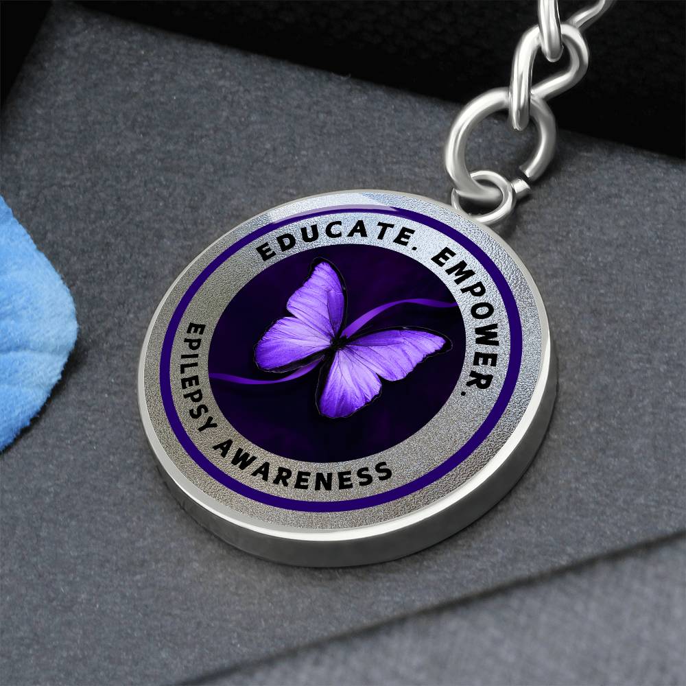 Educate, Empower: Epilepsy Awareness Keychain in Silver