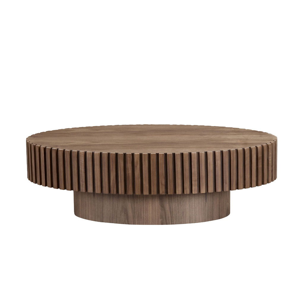 Modern Handcraft Drum Coffee Table Length 43.7 inch Ellipse Coffee Table for Living Room,Oval Small Coffee Table with Sturdy Pedestal,Walnut MDF