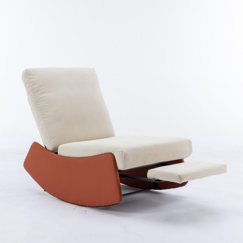 Modern Orange Upholstered Rocking Chair Recliner with Footrest and Adjustable Backrest