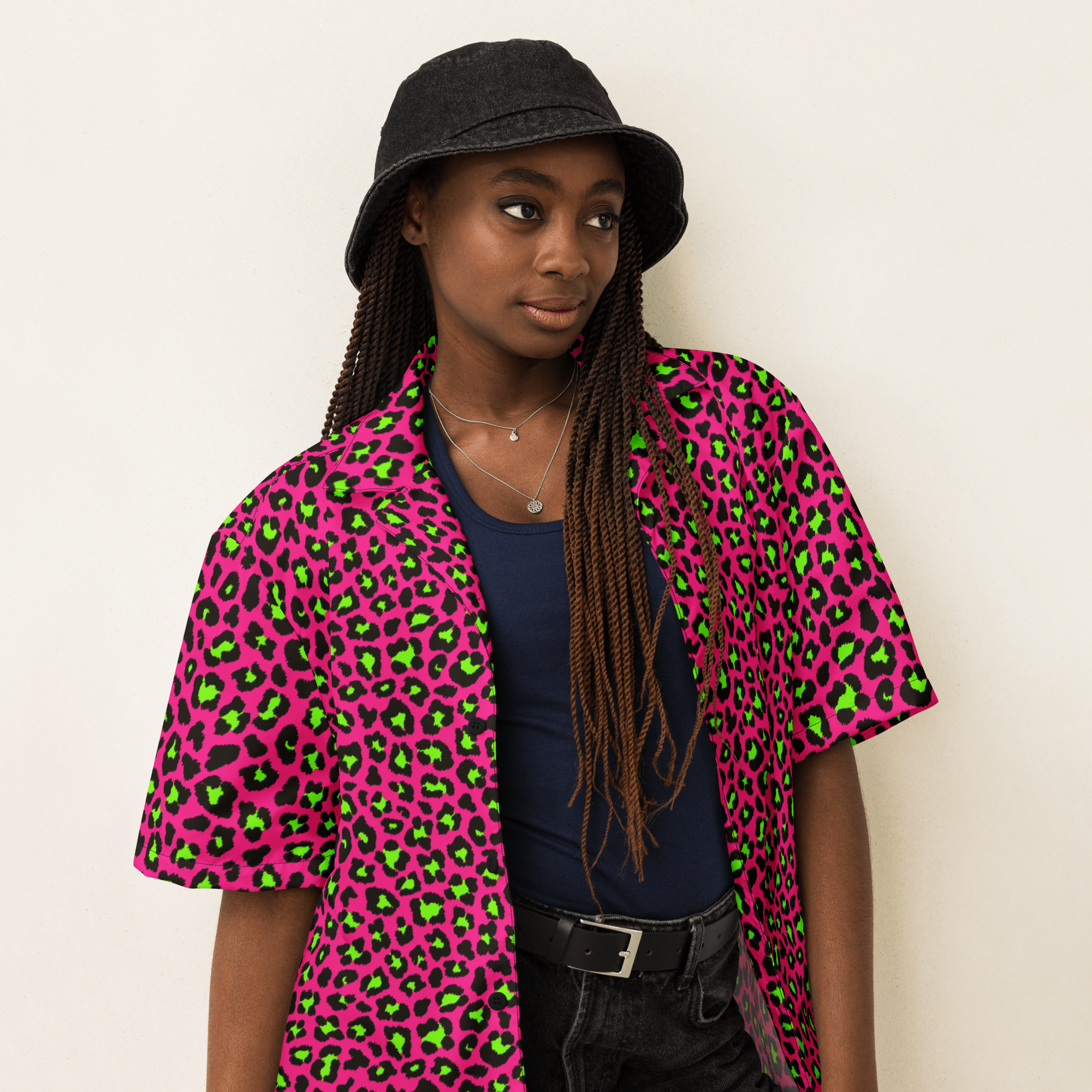 Electric Leopard Print Button-Up Shirt