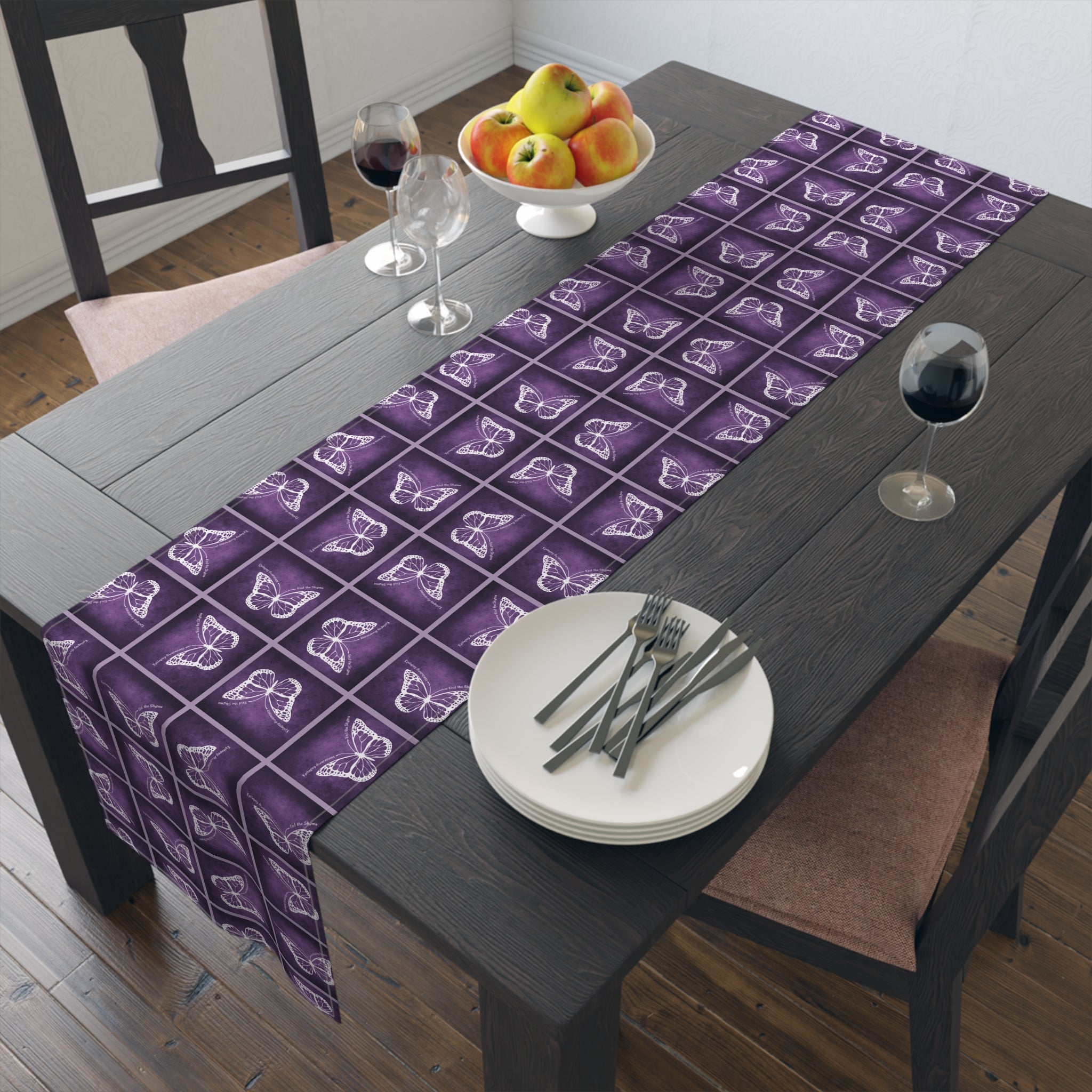 Elegant Purple Butterfly Design Table Runner
