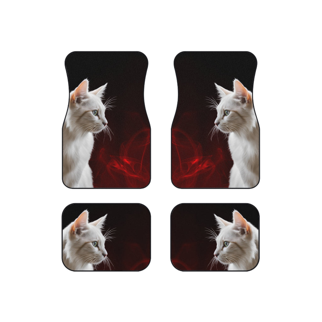 Elegant White Cat Car Mats - Set of 4 - Stylish Auto Accessories for Pet Lovers