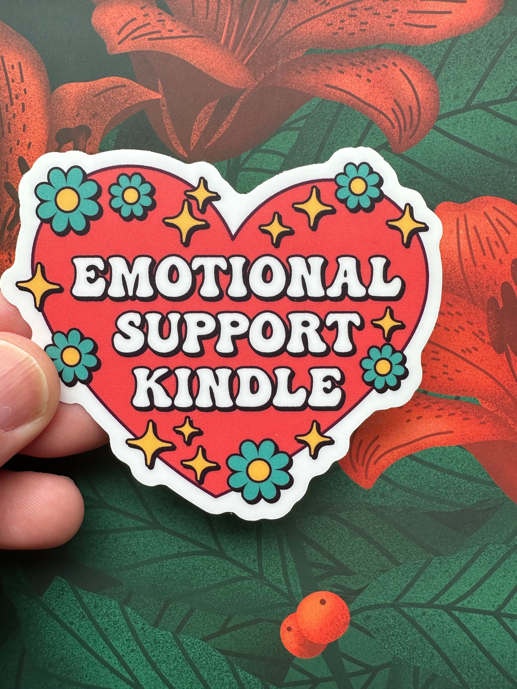 Emotional Support Kindle Vinyl Sticker, 3.0” x 2.6”