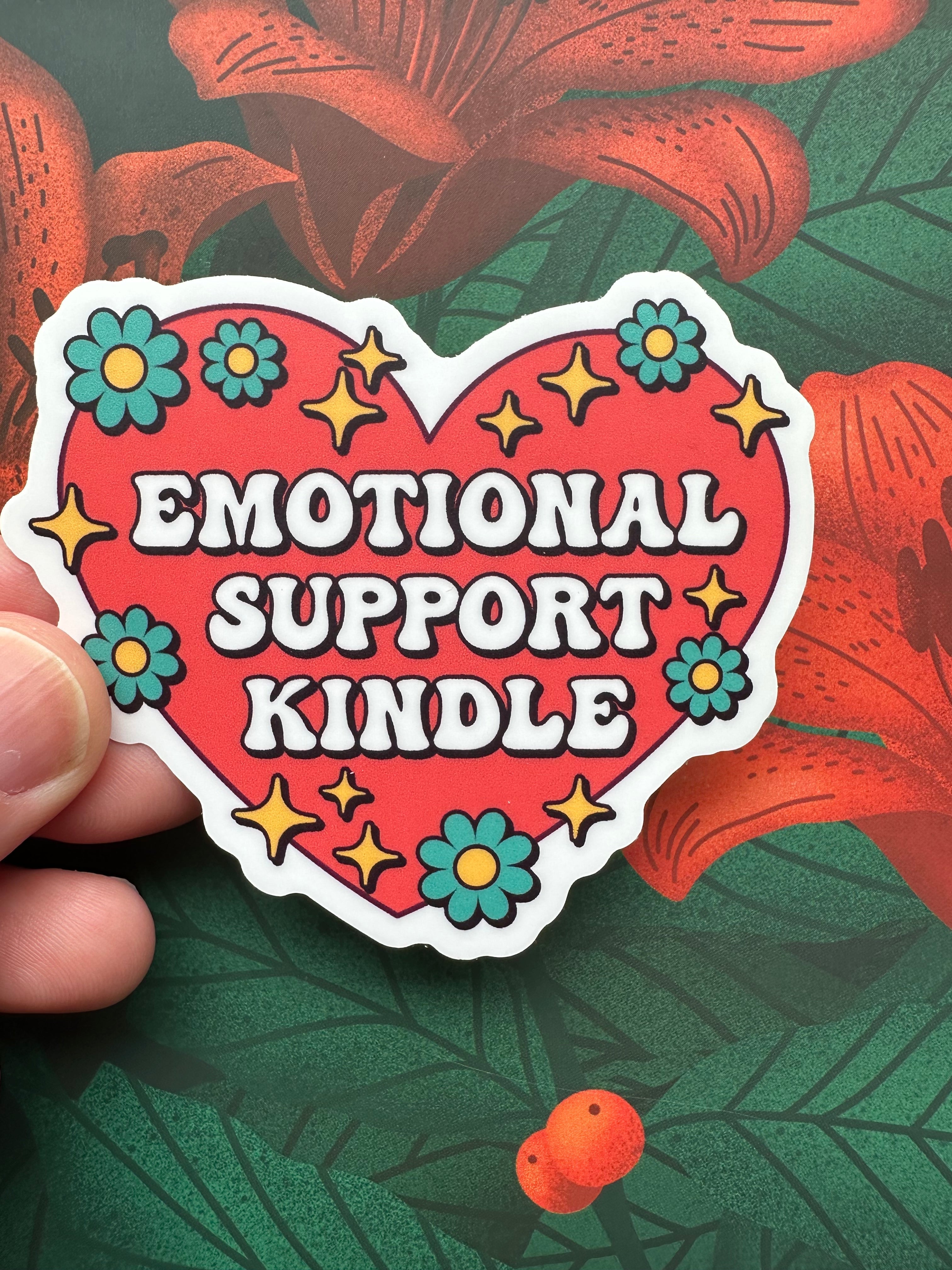 Emotional Support Kindle Vinyl Sticker, 3.0” x 2.6”