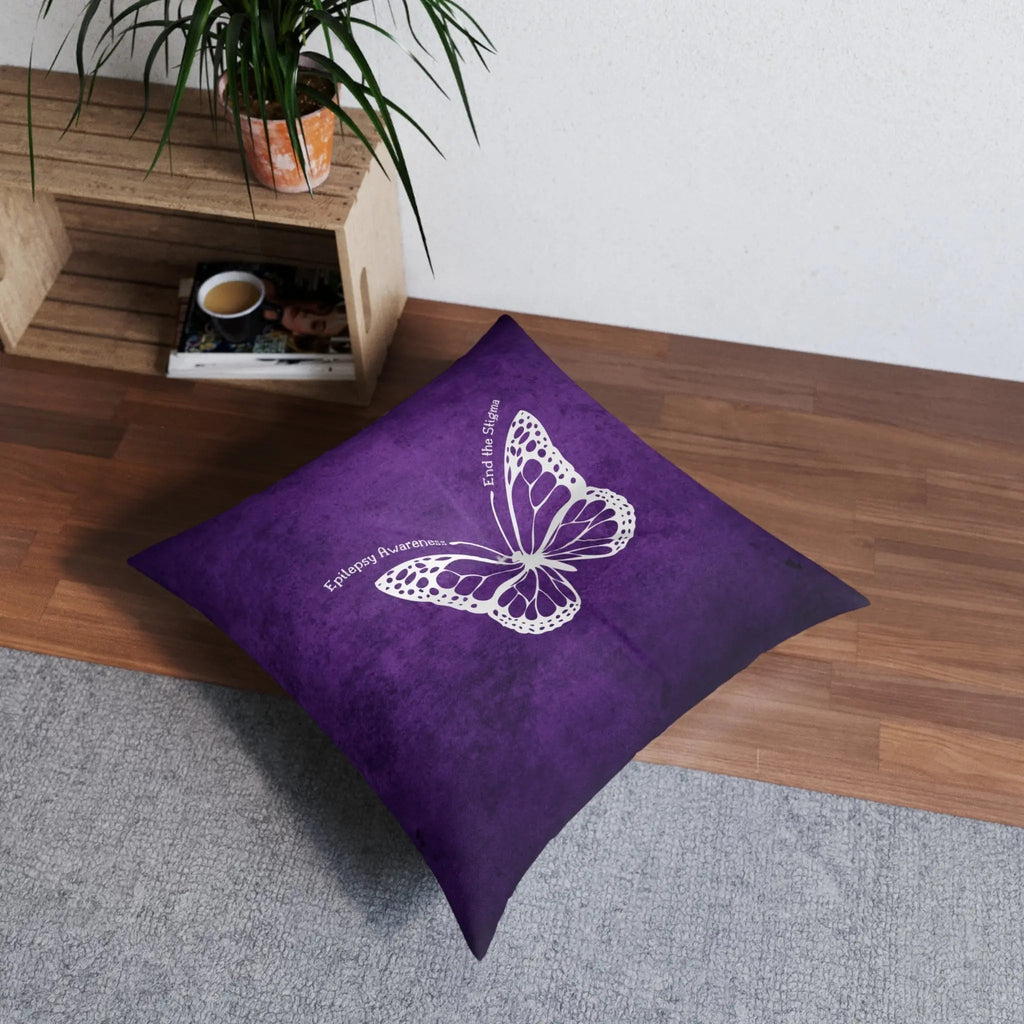 Epilepsy Awareness Butterfly Tufted Floor Pillow - End the Stigma