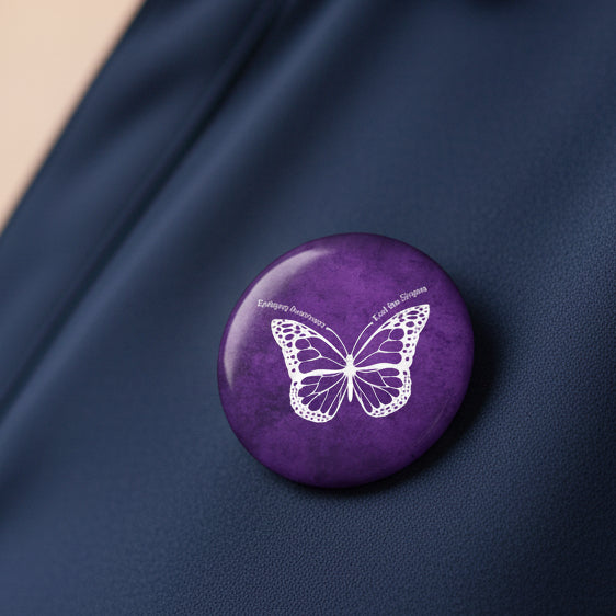 Epilepsy Awareness Custom Pin Buttons - Purple Butterfly Design