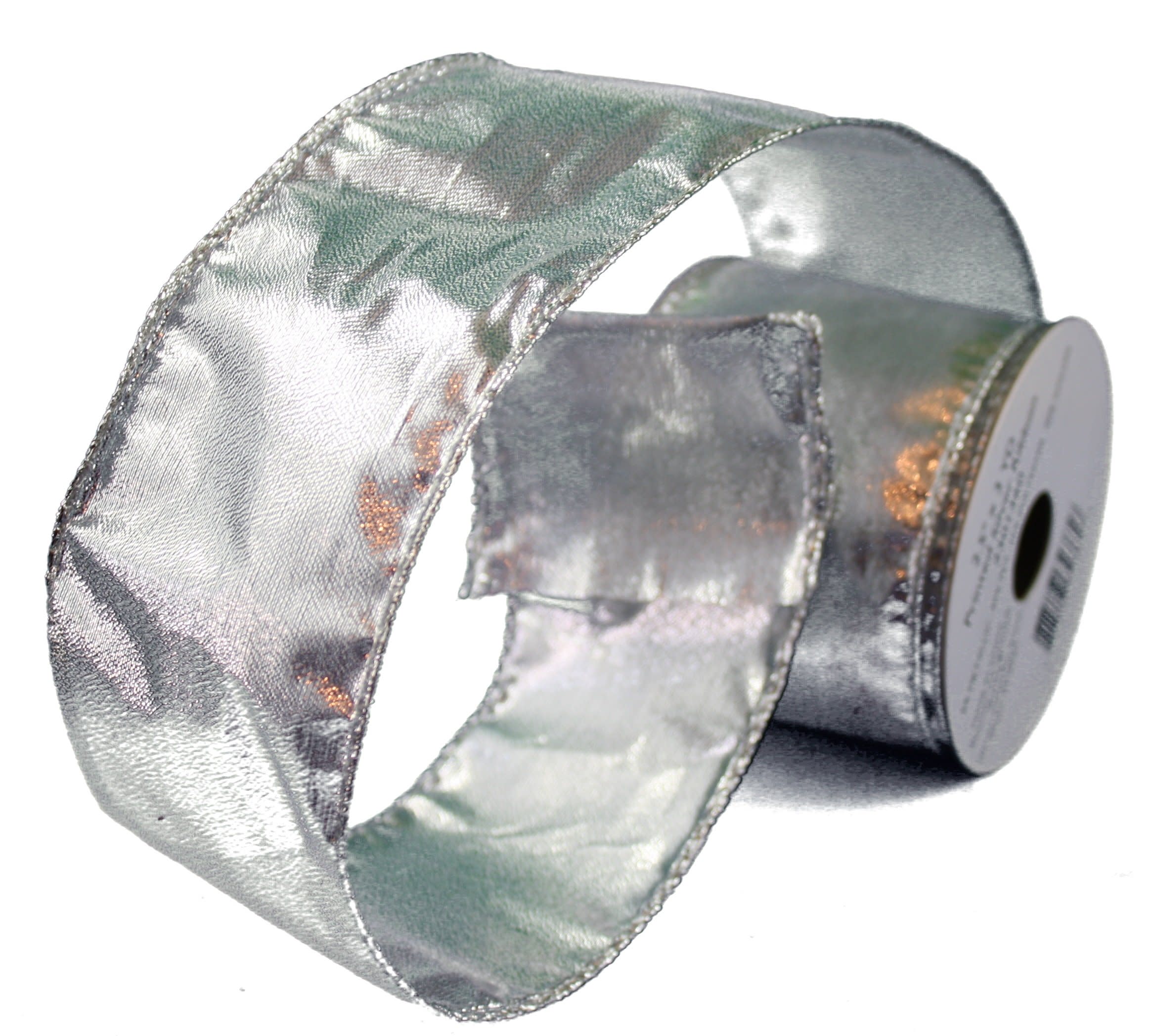 Wire Edged Printed Silver Ribbon - Solid