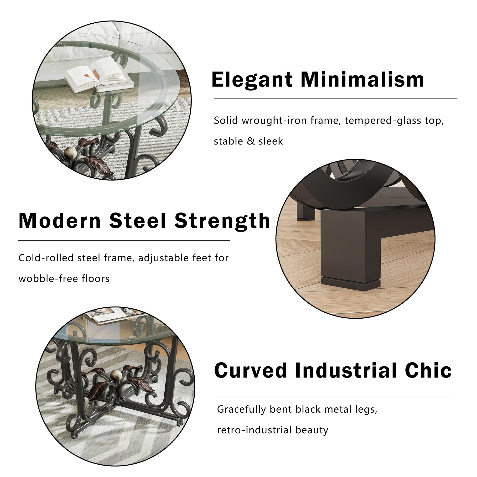 3-Piece Coffee Table Set, Tempered Glass Surface with Sturdy Metal Frame - Modern Living Room Sets (1 Coffee Table + 2 End Tables), Scratch-Resistant & Easy to Clean for Small Spaces, Apartments