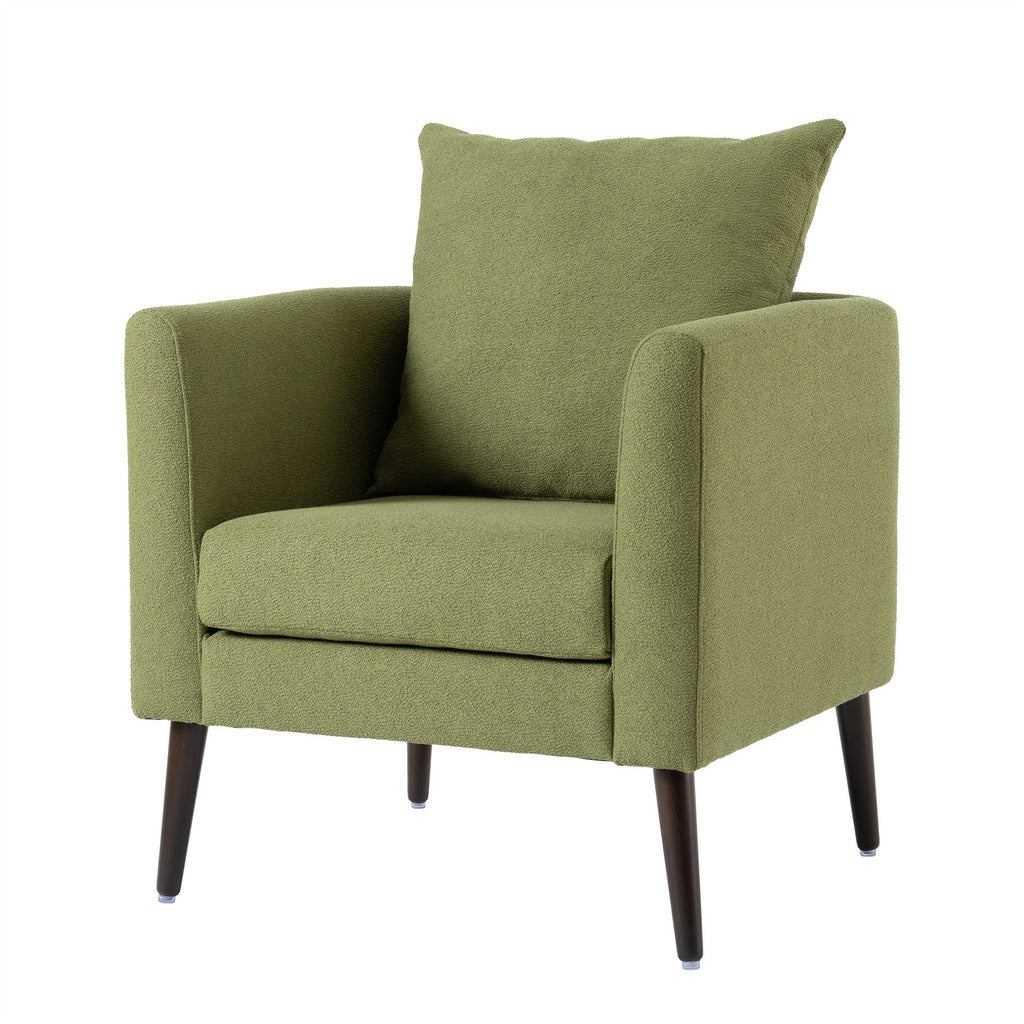 Modern Fabric Accent Chair, Upholstered Armchair for Living Room, Mid Century Fabric Lounge Chair w/Pillow, Comfortable Reading Chair with Wood Legs for Living Room, Bedroom, Reception Room (Olive)