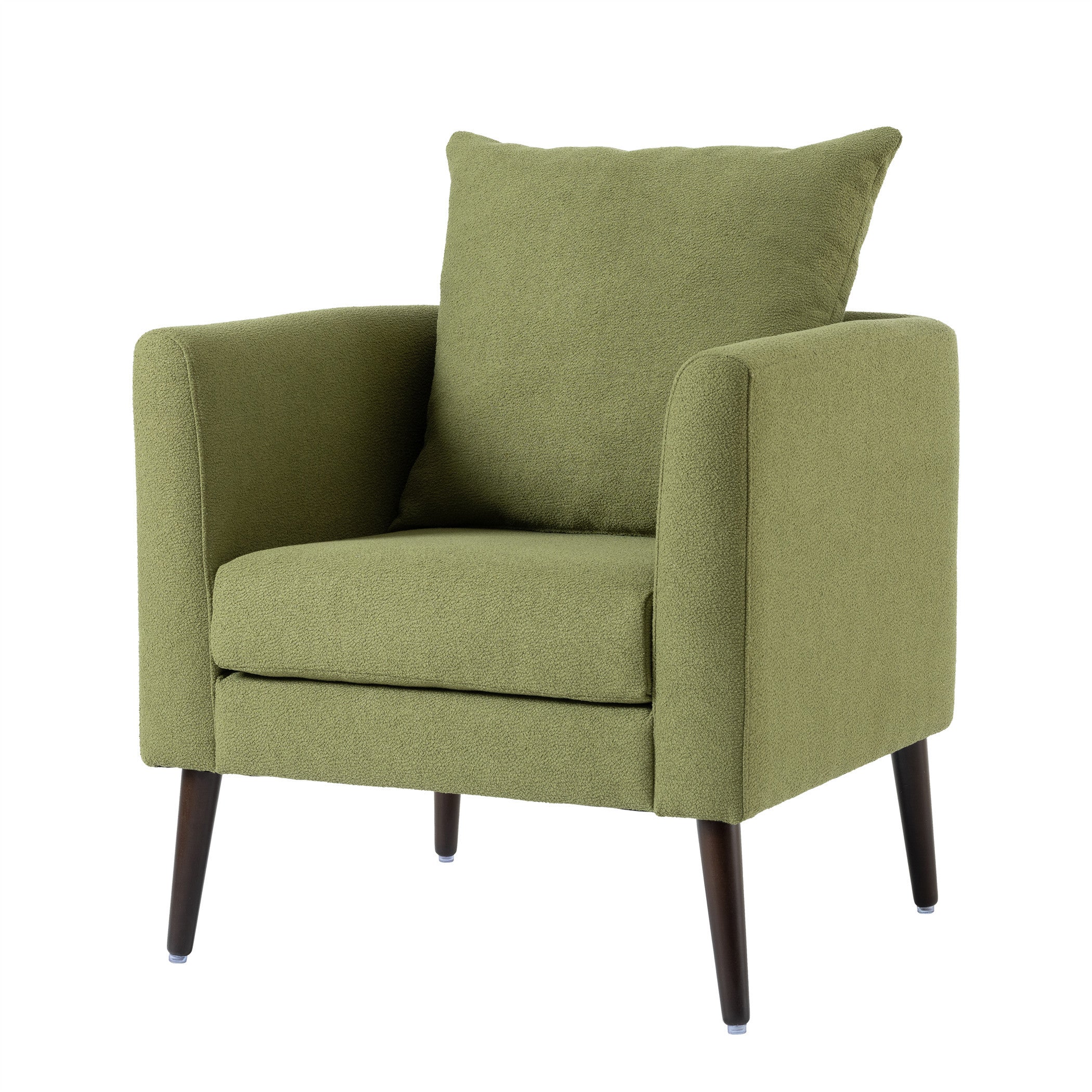 Modern Fabric Accent Chair, Upholstered Armchair for Living Room, Mid Century Fabric Lounge Chair w/Pillow, Comfortable Reading Chair with Wood Legs for Living Room, Bedroom, Reception Room (Olive)