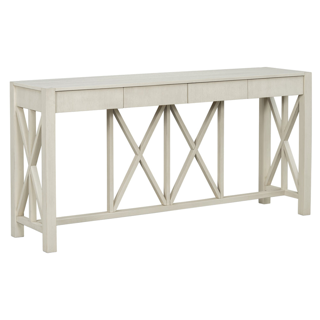 U_Style 60''Acacia Veneer Console Table with 4 Spacious Drawers, Modern Crisscross Design Entryway Table with Open Bottom Storage,Farmhouse Sofa Table for Living Room,Kitchen,Dining Room,Hallway