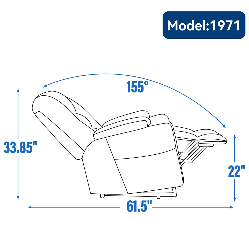 Lift Recliner Chair with Massage and Heat for Elderly, Overstuffed Wide Recliners, Heavy Duty Motion Mechanism with USB and Type C Ports, 2 Steel Cup Holders, Blue Grey
