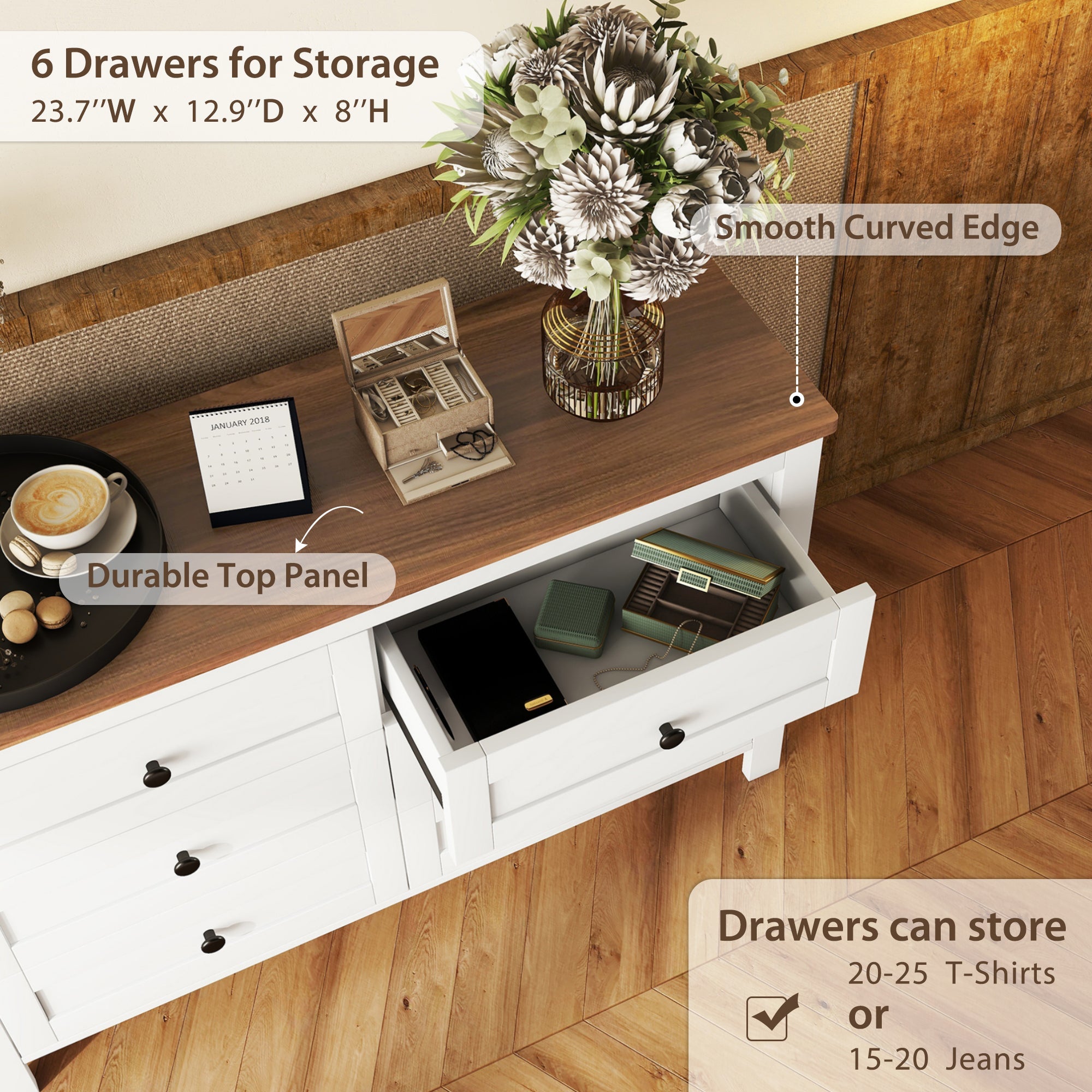 3-Pieces Bedroom Sets Full Size Farmhouse Platform Bed with Double Sliding Door Storage Headboard and Charging Station, Storage Nightstand and Dresser, White+Brown(Old SKU HL000091AAK)
