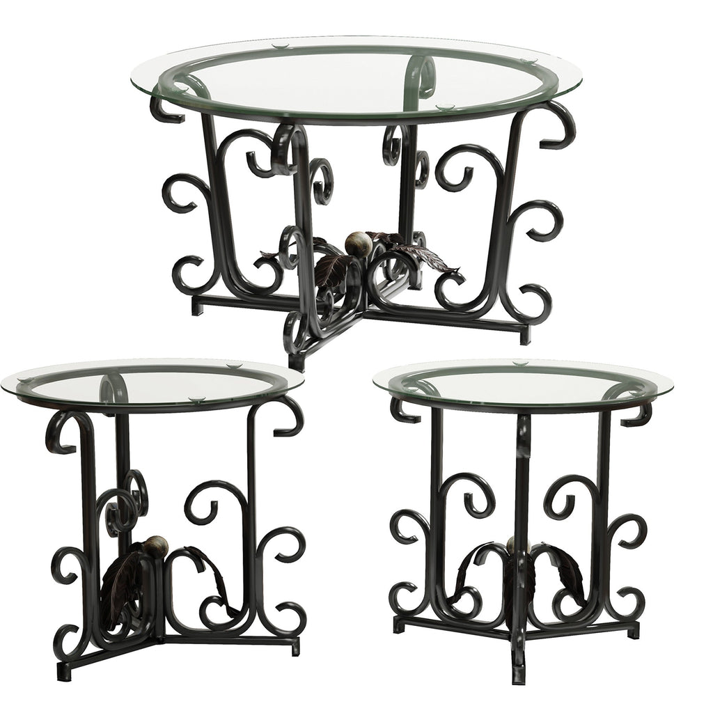 3-Piece Coffee Table Set, Tempered Glass Surface with Sturdy Metal Frame - Modern Living Room Sets (1 Coffee Table + 2 End Tables), Scratch-Resistant & Easy to Clean for Small Spaces, Apartments