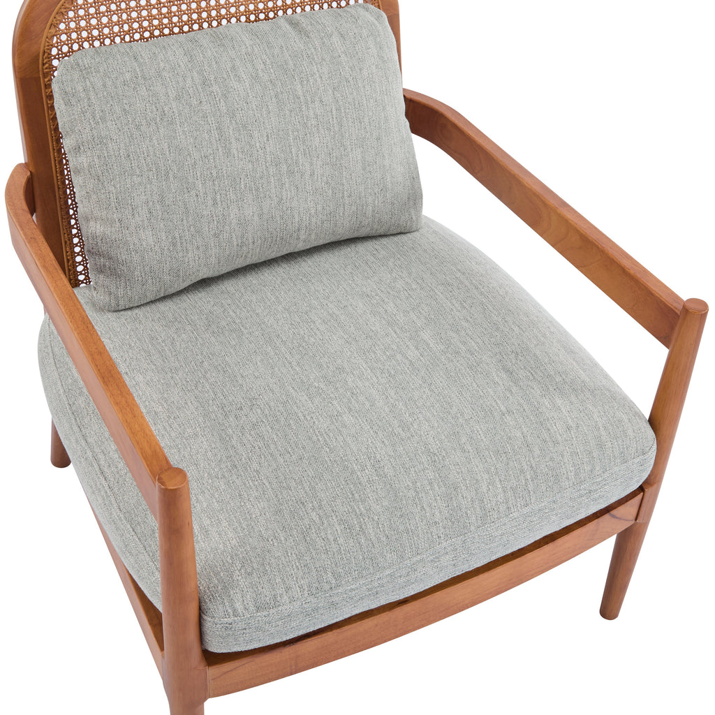 [Set of 2] 26.6' Mid-Century Modern Accent Chair with Walnut Finish Solid Wood Frame and Rattan Backrest, Greyish-Green Cushion, Comfy Armchairs for Living Room, Bedroom, Reading Nook