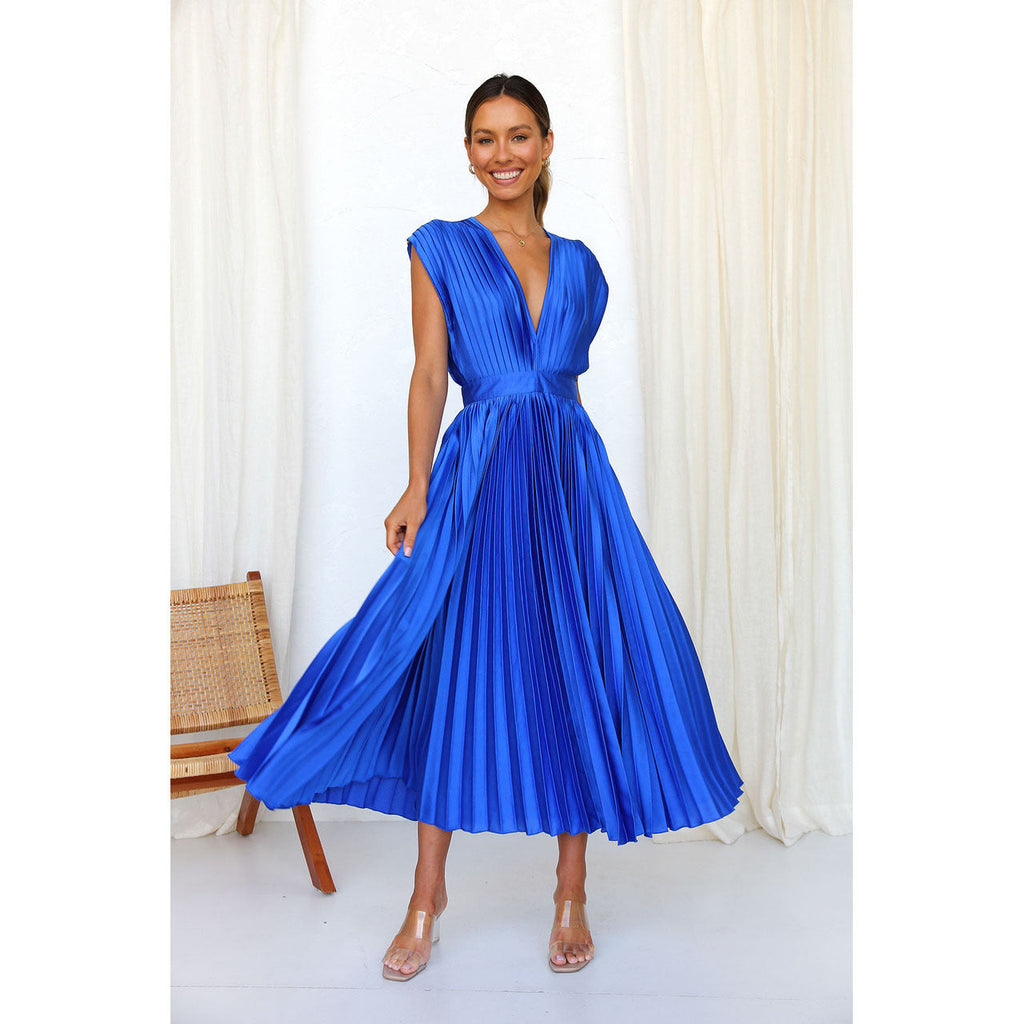 Elegant Pleated Casual Loose Zip Sleeveless Dress
