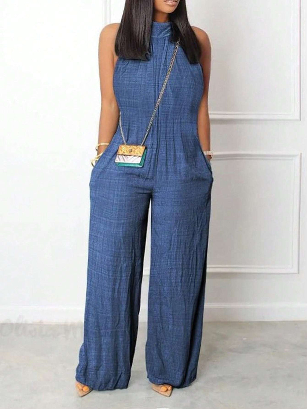 Sleeveless Halter Ruffled Young Women's Jumpsuit