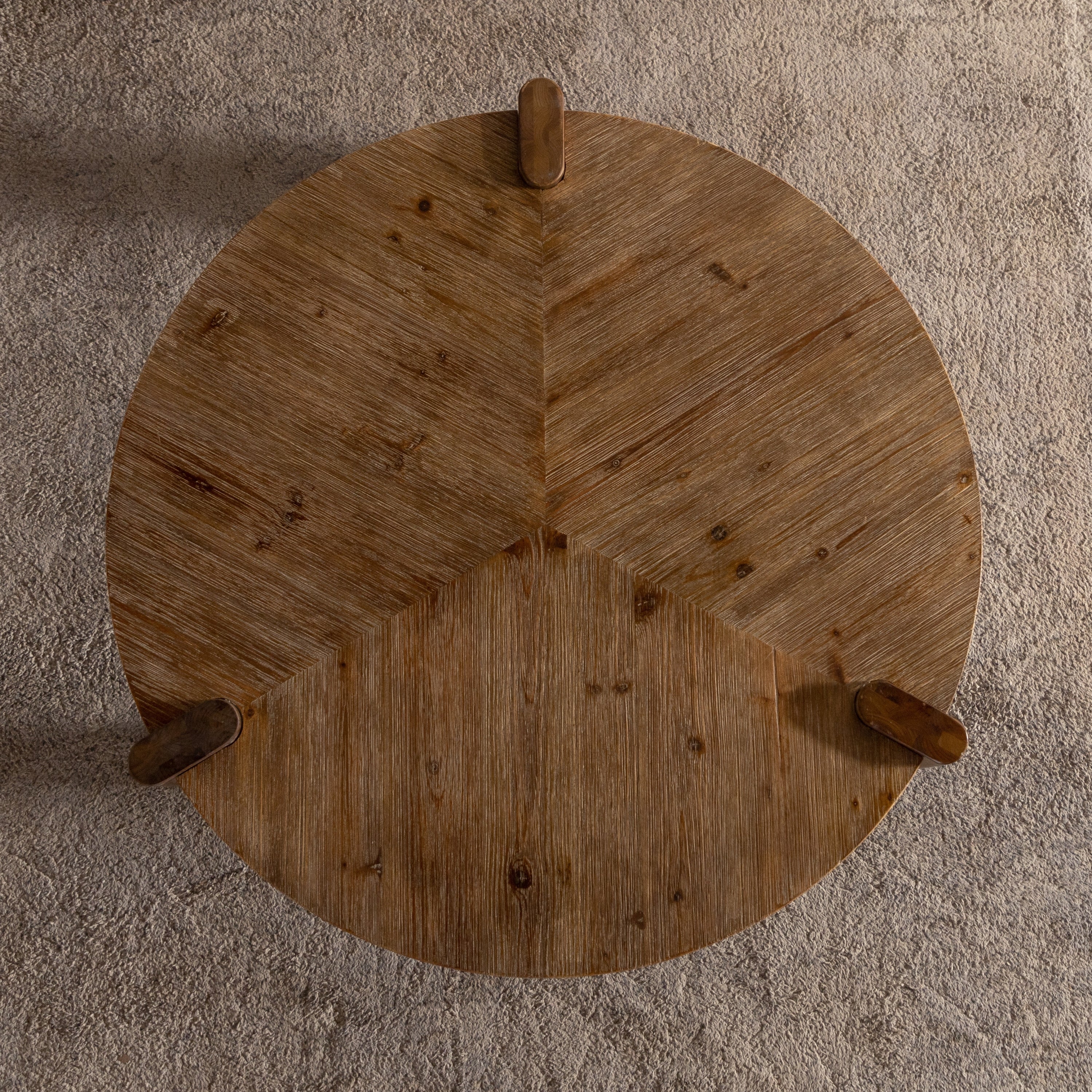 Wood Round Coffee Table for Living Room, Rustic Natural Coffee Table for Apartment, Easy Assembly