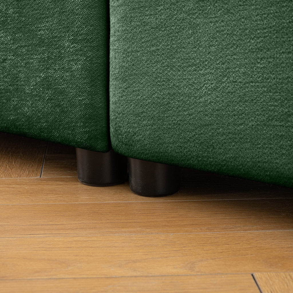 Elegant Green Chenille  Sofa with Storage Seat and Ottoman, U-Shaped 3-Seater Cylindrical Backrest and Armrests, Contemporary 3-Seater Fabric Couch with Hidden Storage Compartment