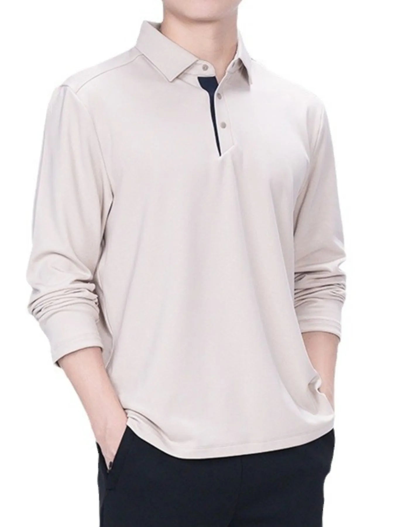 Collared Neck Long Sleeve Polo