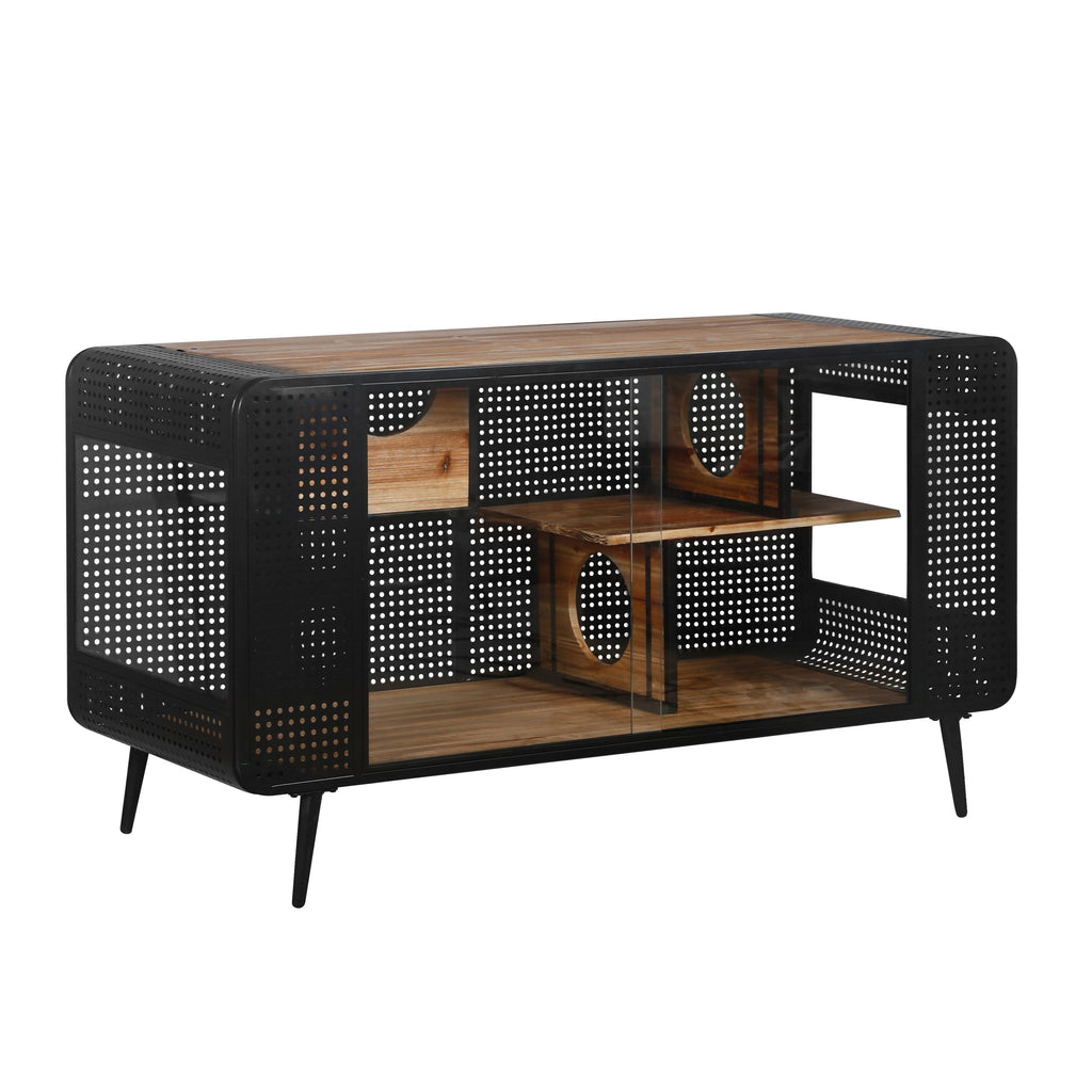 Modern Spacious Cat House with Tempered Glass and Iron Frame for Living Room, Black + Brown