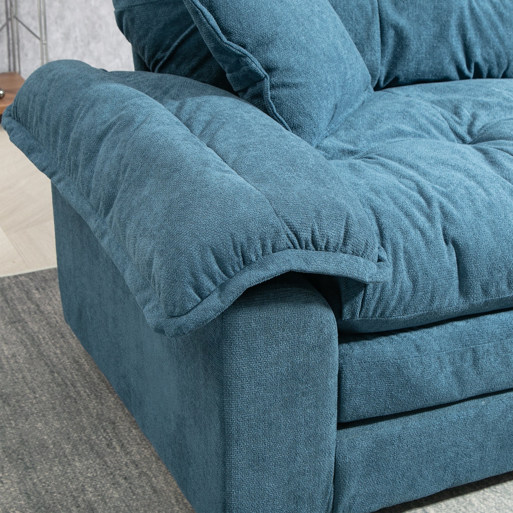 84' Chenille Sofa Small Sofa Loveseat Deep Seat Sofa Couch with 2 Throw Pillows & Memory Foam for Living Room Apartment Office Lounge-Blue