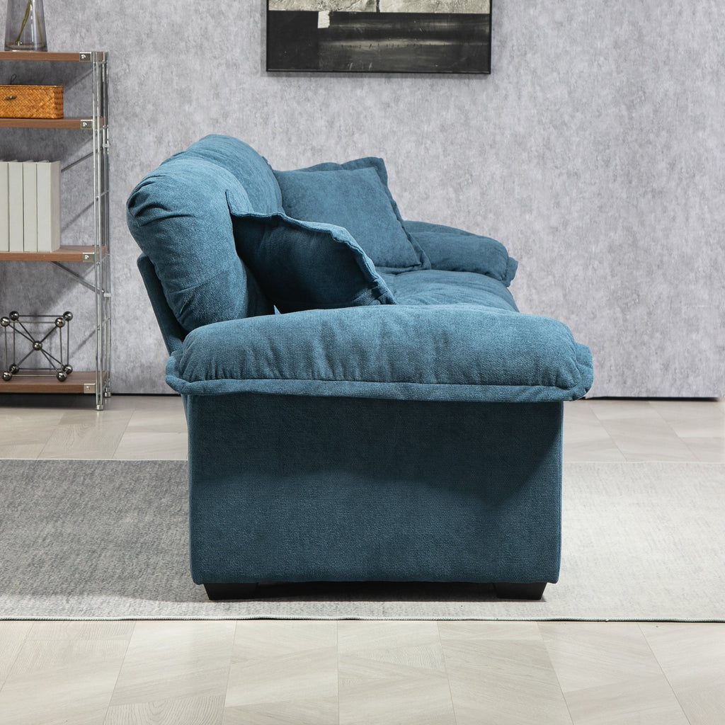 84' Chenille Sofa Small Sofa Loveseat Deep Seat Sofa Couch with 2 Throw Pillows & Memory Foam for Living Room Apartment Office Lounge-Blue